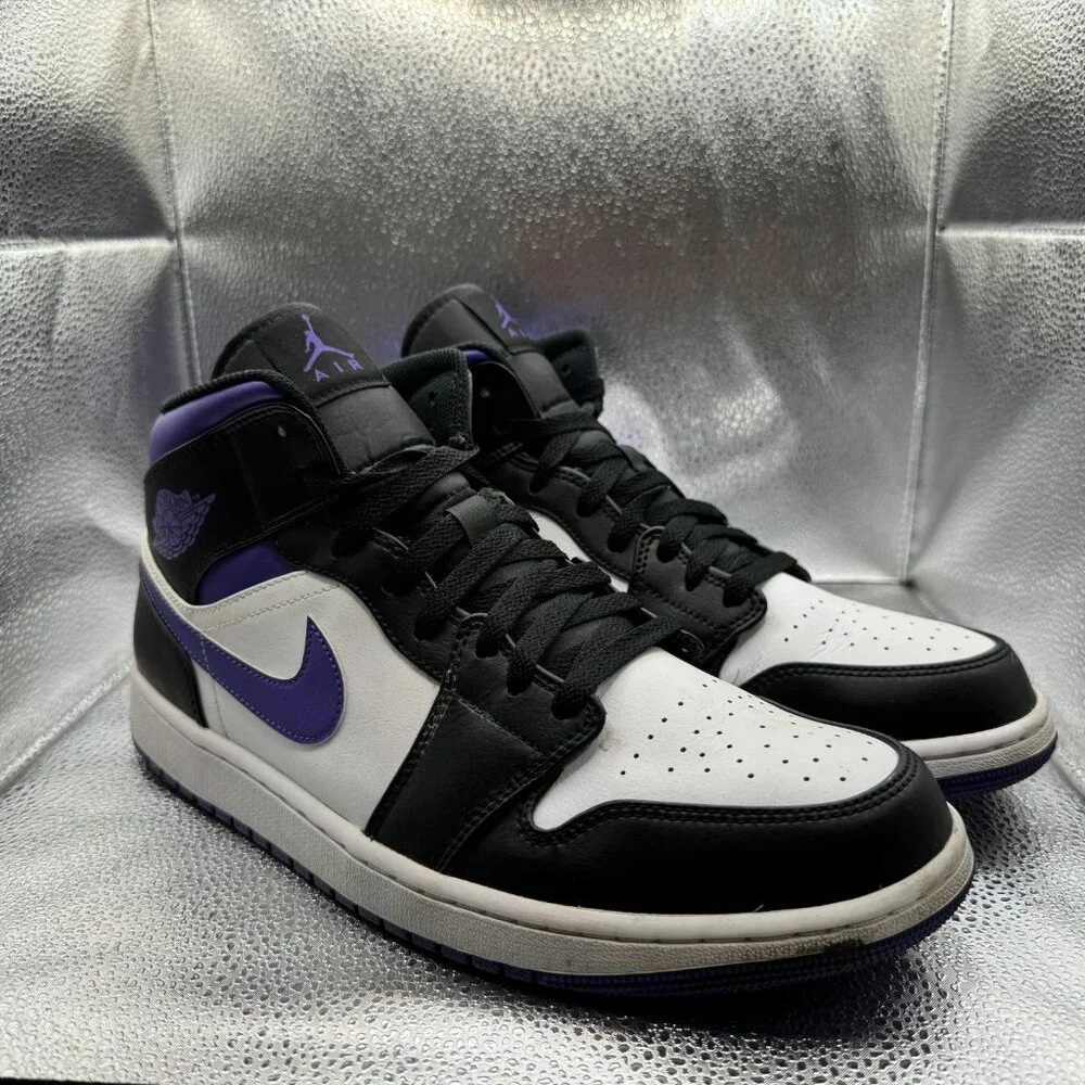 Size 12 Nike Air Jordan 1 Mid White Dark Iris Mens Sneaker Shoes 554724-095‎